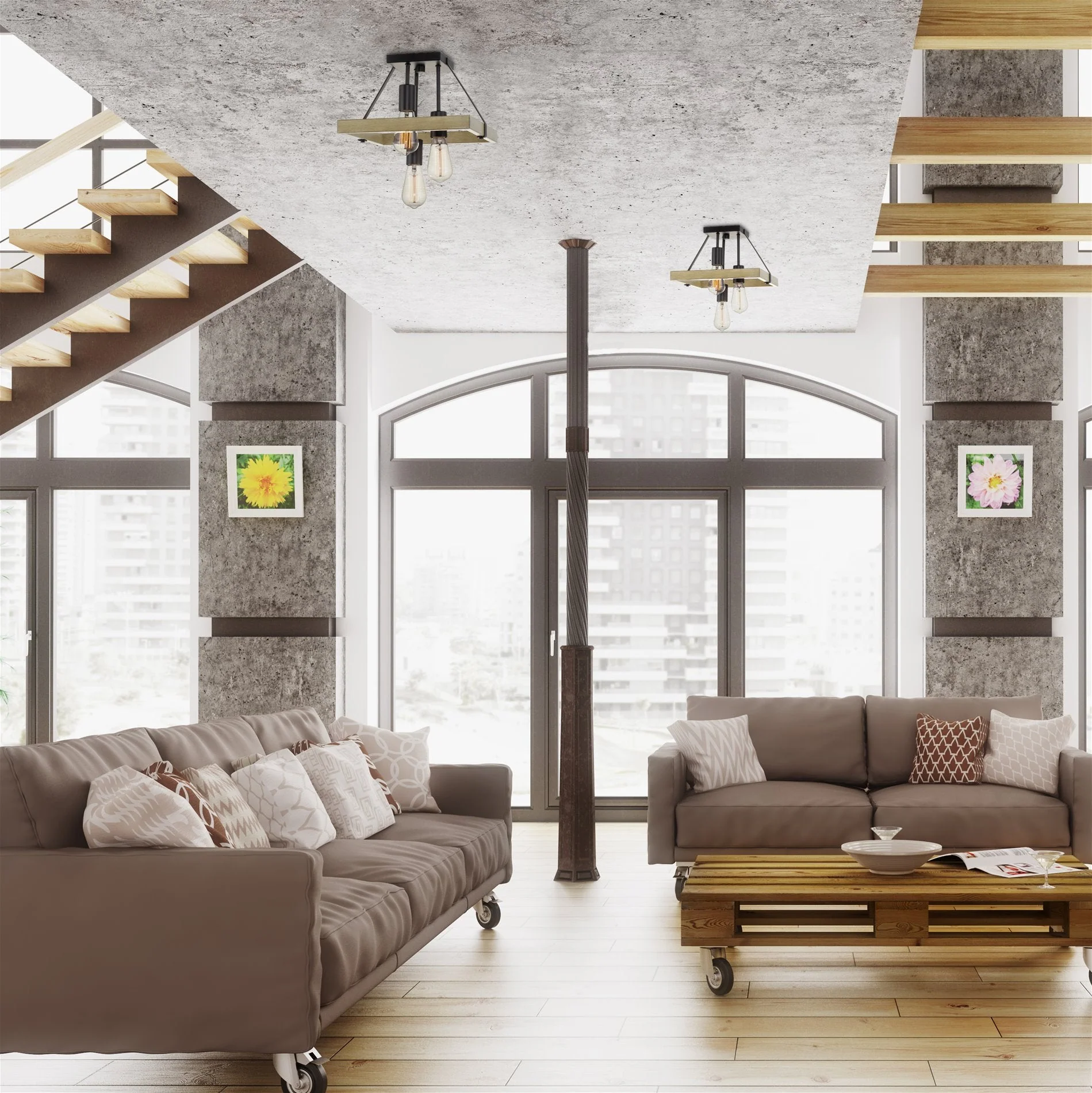 Powell 12 3-Light Rustic Farmhouse Flush Mount Ceiling Light