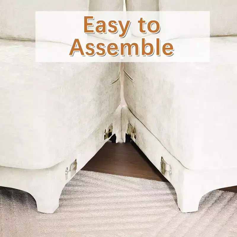 4-Seater Solid Wood Frame Chenille Beige Sofa with Lumbar Pillow High Resilience Sponge Easy Install
