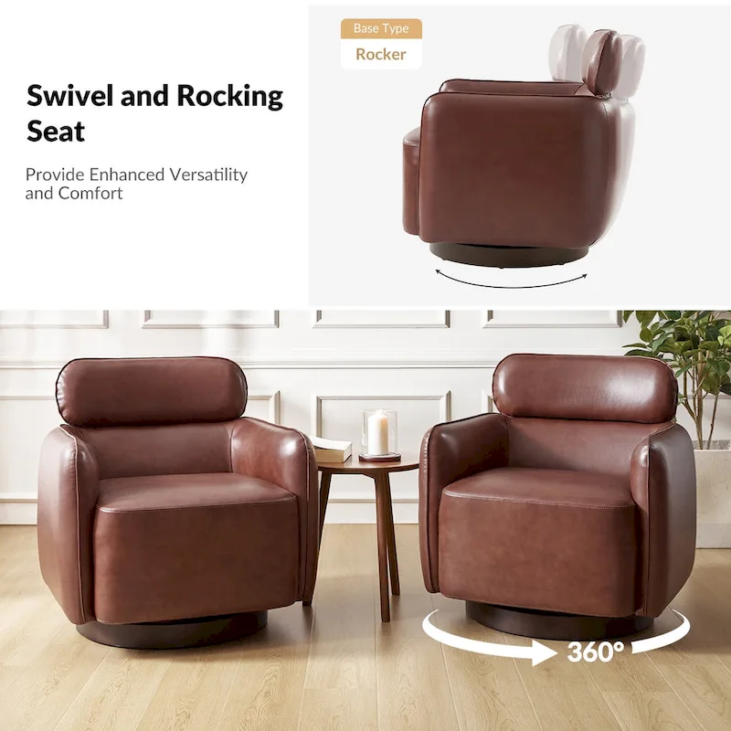 Raphael Modern Swivel Genuine Leather Barrel Chair