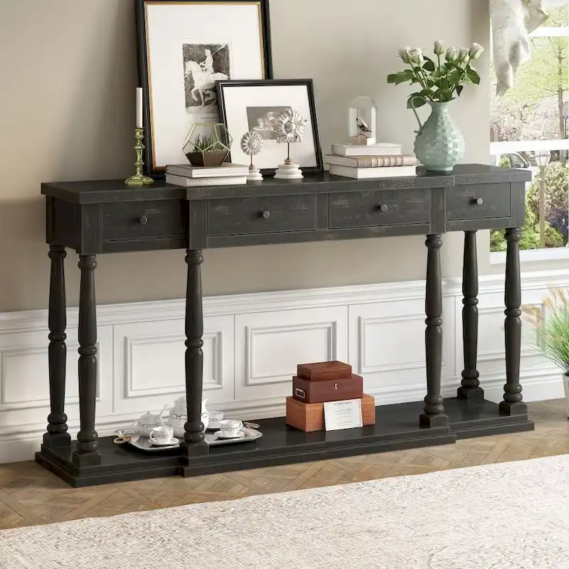 Antique Black Console Table - 63