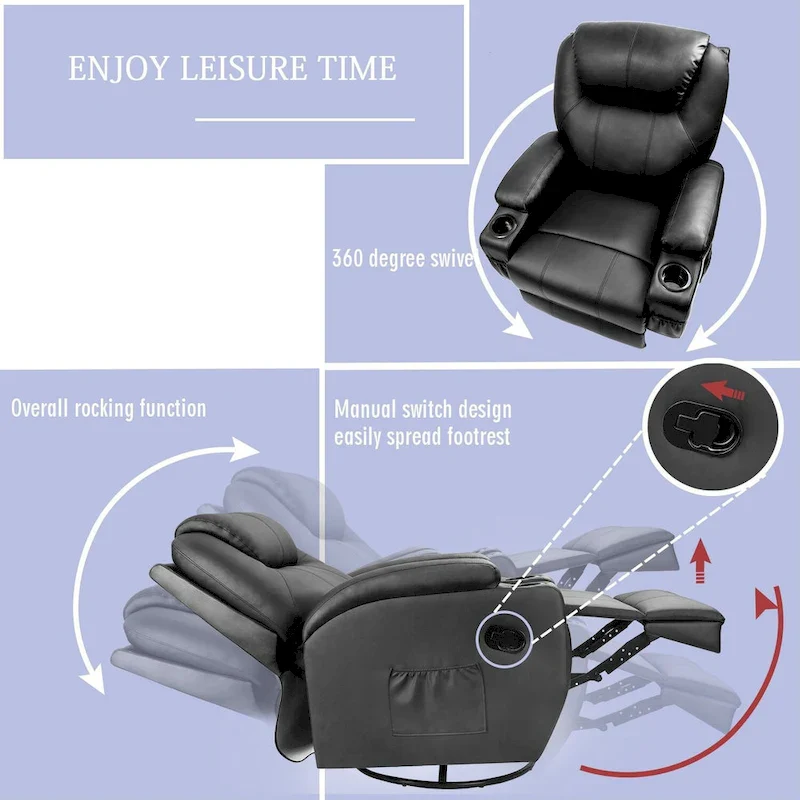 Homall Massage Recliner Chair Swivel Heating Faux Leather Living Room Chair
