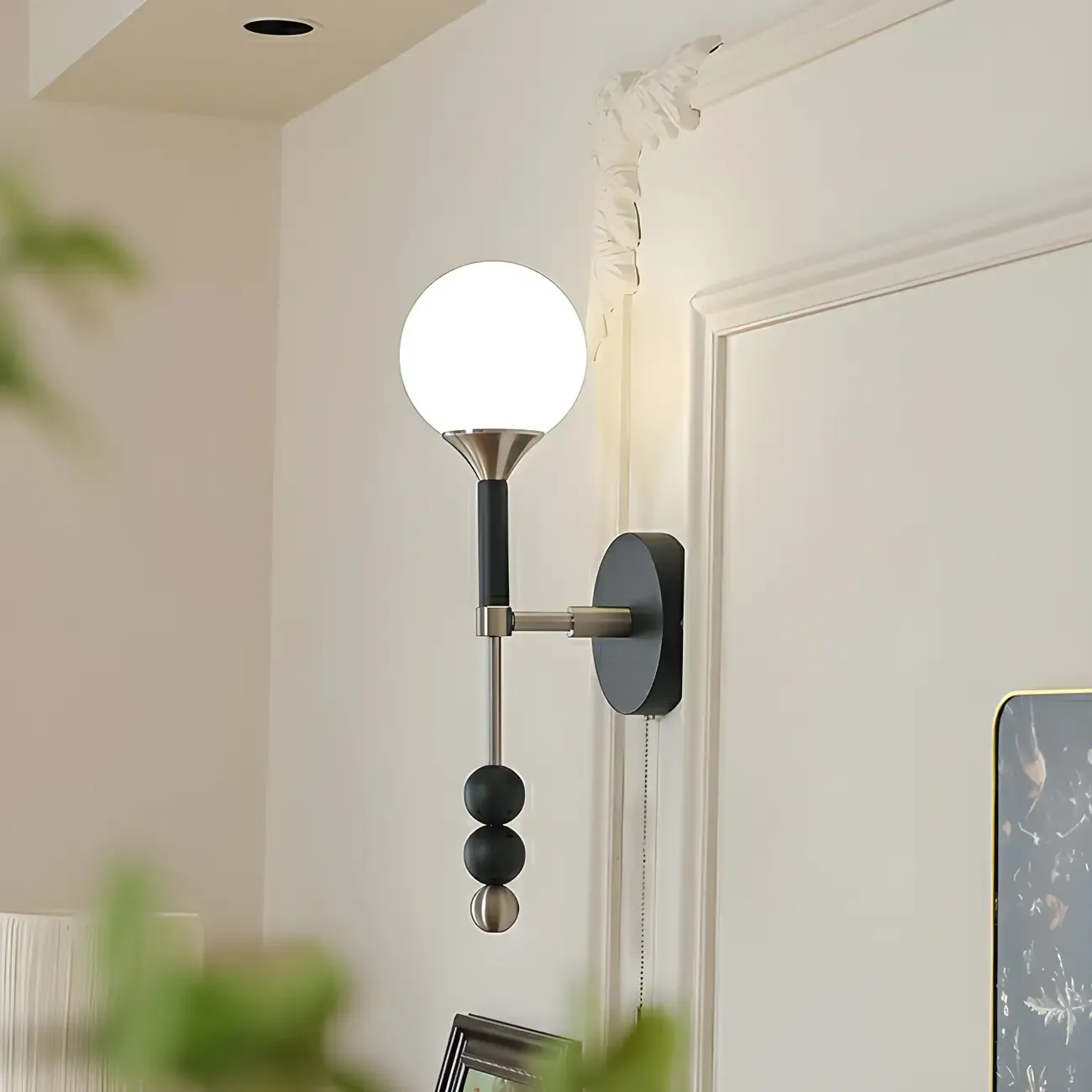 Modern Black Globe Vanity Light with White Glass Shade