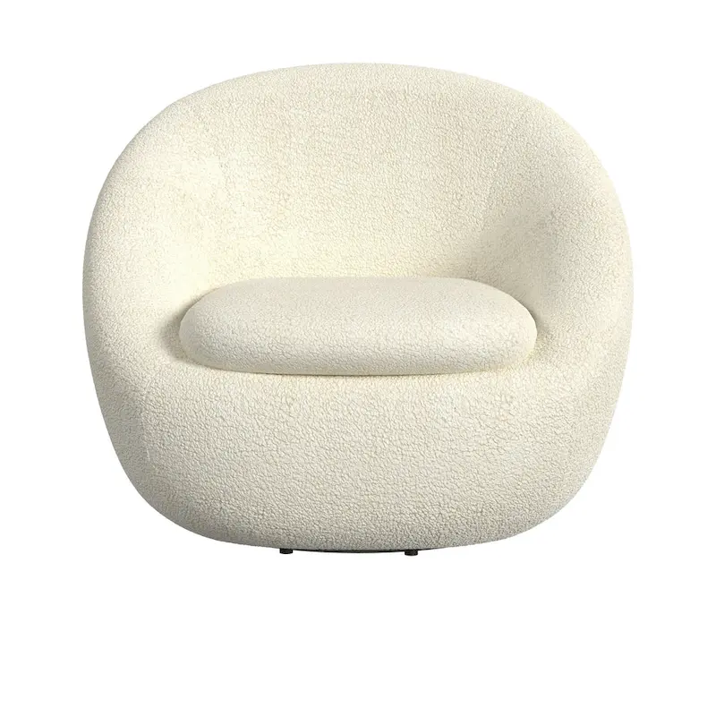 HomePop Round Barrel Shape Swivel Chair-White Sherpa