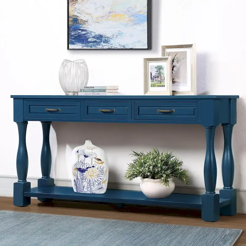 63 Solid Wood Console Table with 3 Drawers and 1 Bottom Shel
