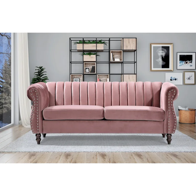 Velvet Chesterfield Rolled Arm Sofa