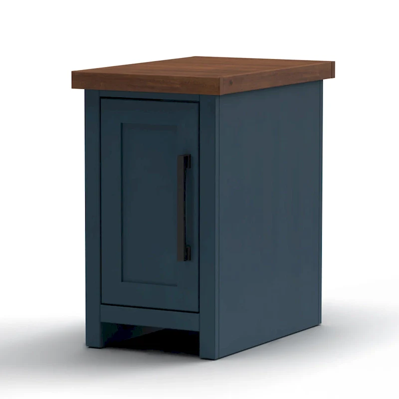 Bridgevine Home Nantucket 14 inch Chairside Table, No Assembly Required, Blue Denim and Whiskey Finish