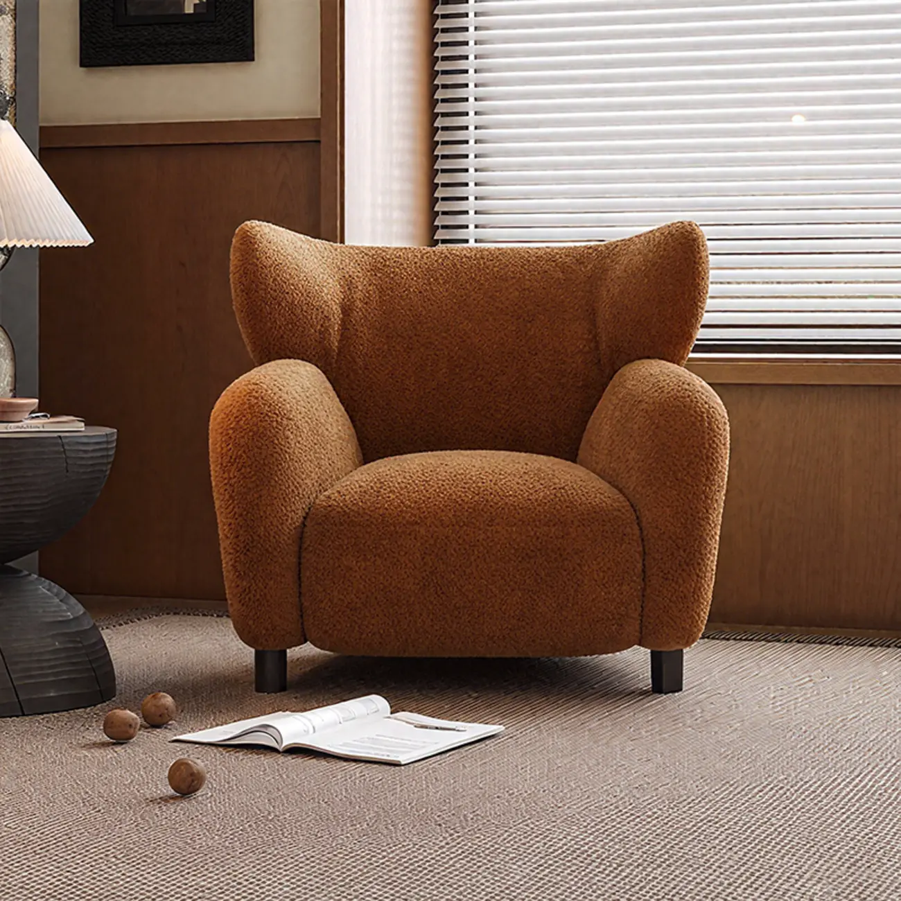 Modern Chenille Fabric Wingback Accent Chair with Arms
