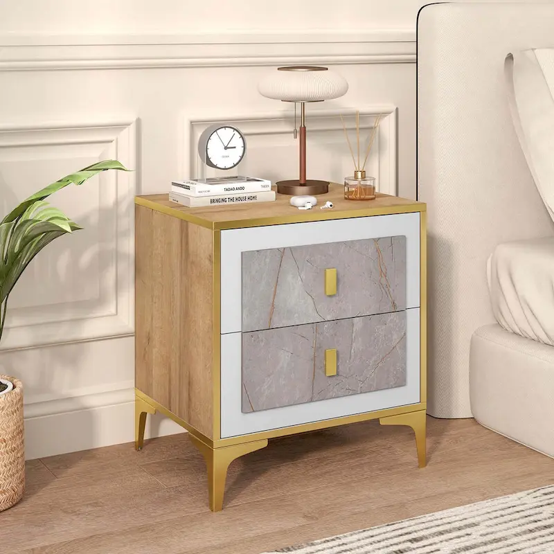 1/2-Piece Nightstand Set with Storage (Faux Marble Finish)