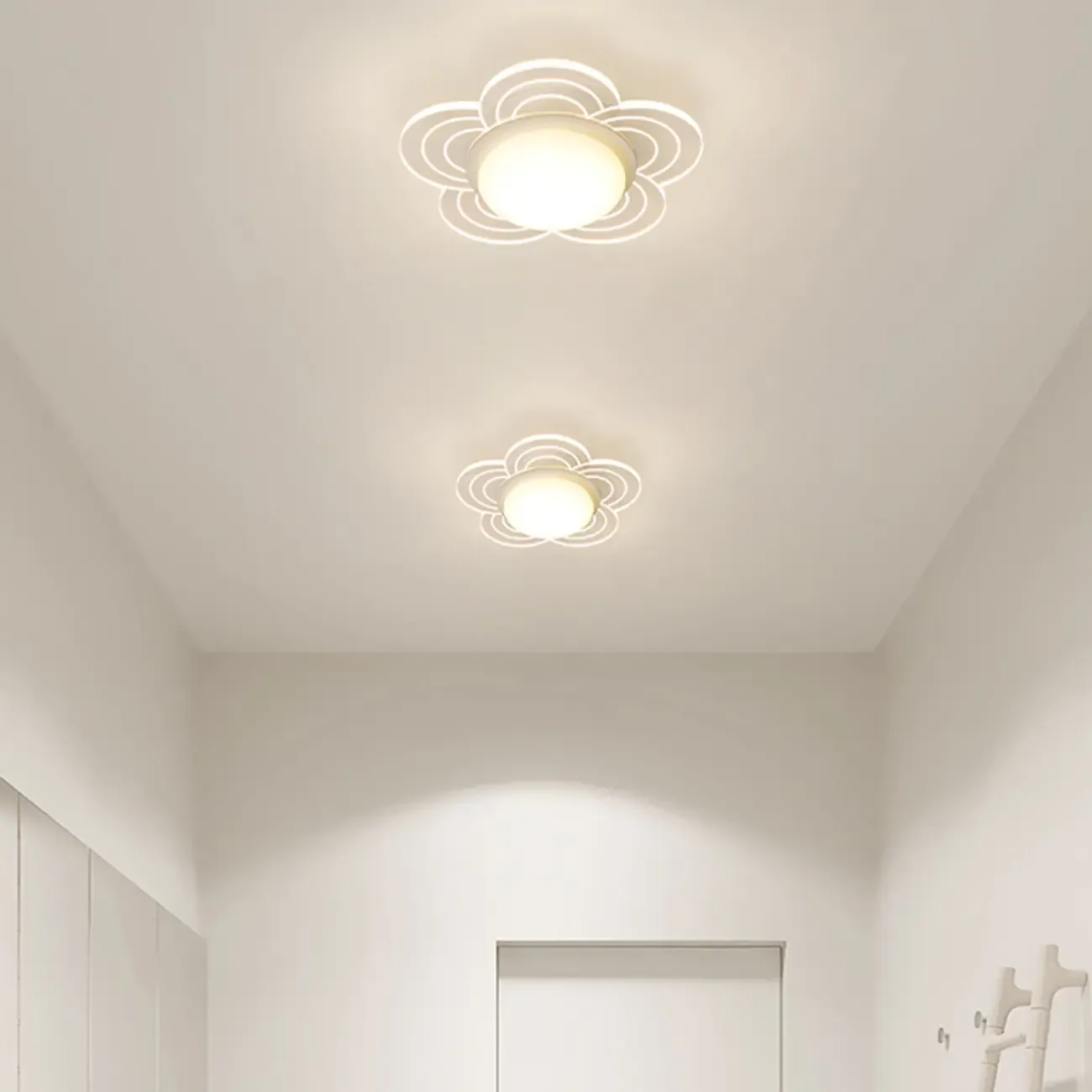 Mini White Artistic Flower Shade Flush Ceiling Light Dimmable