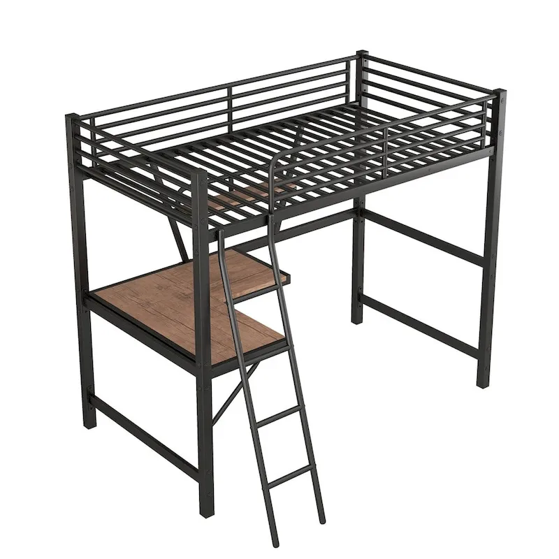 Merax Metal Loft Bed with L-shaped Desk and Shelf