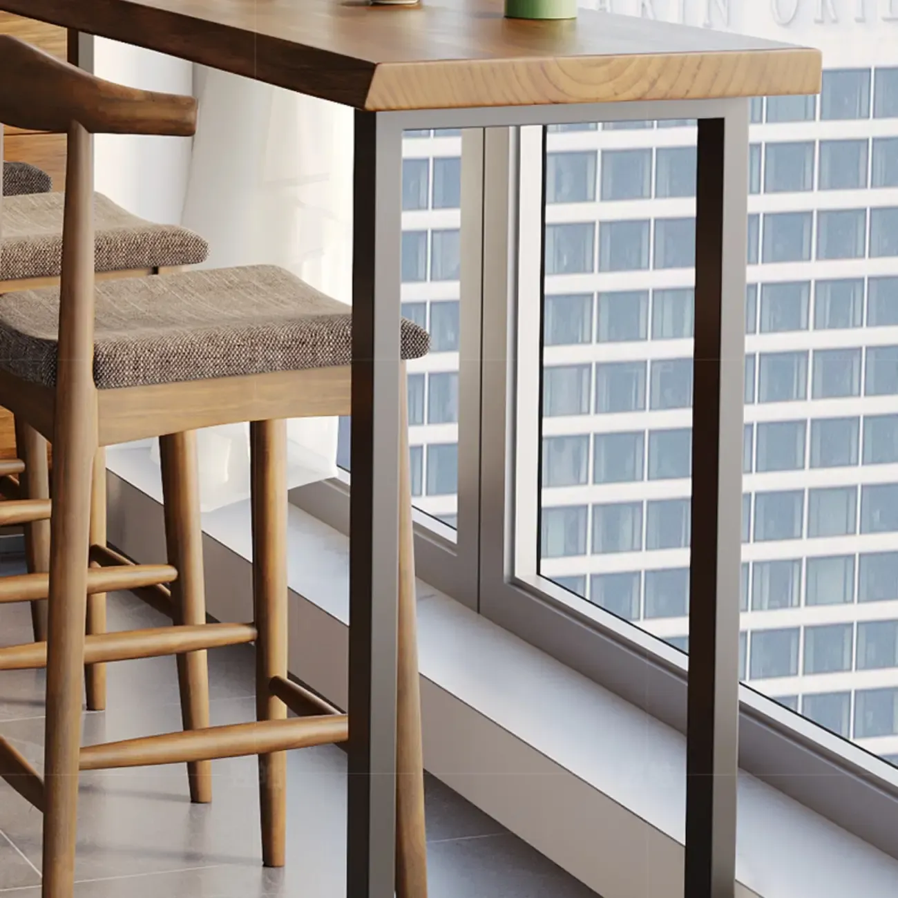 Rectangle Wooden Bar Height Table Metal Sled Base