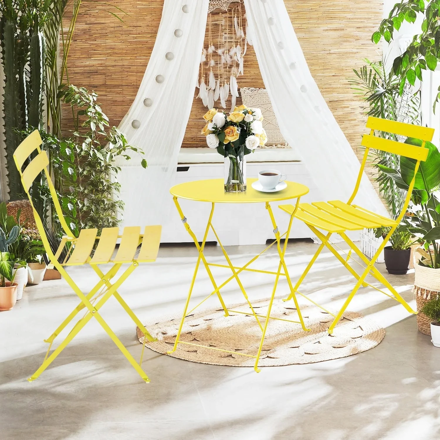 3pc Metal Folding Bistro Set, Weather-Resistant Outdoor/Indoor Conversation Set for Patio, Yard, Garden