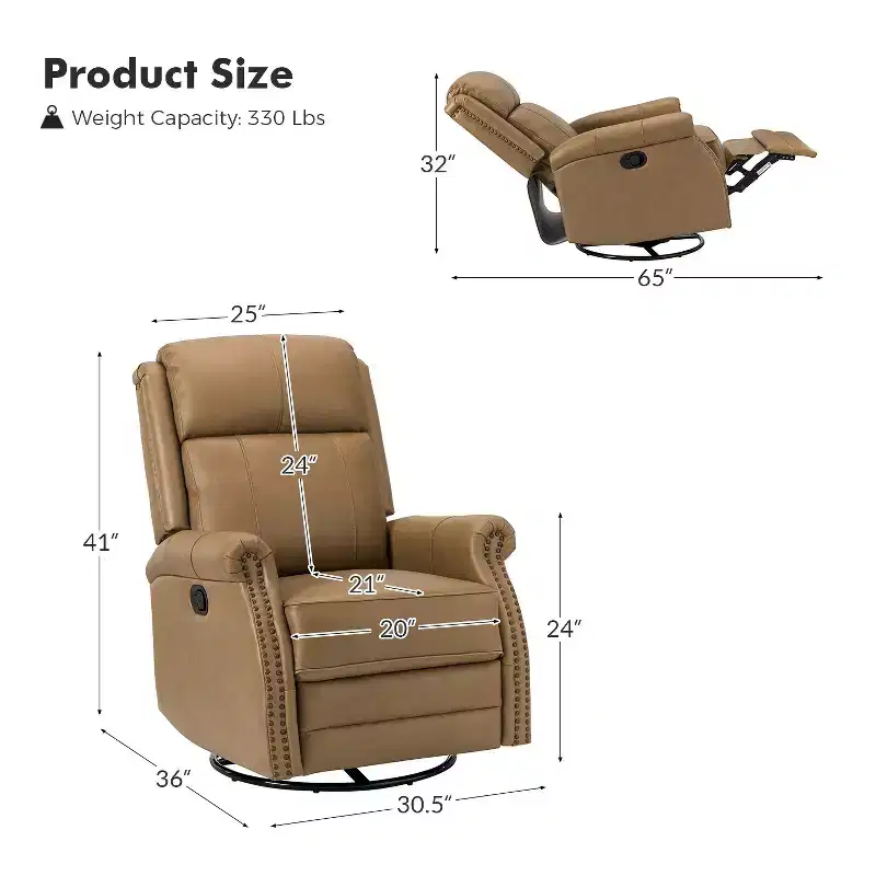 Irene 30.5 Wide Genuine Leather Manual Recliner with Rolled Arms Set of 2| ART OF LIVING DESIGNS
