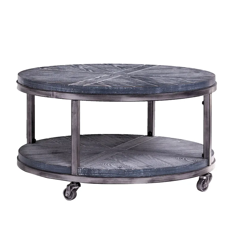 SEI Furniture Kenya Industrial Rustic Round Wood Coffee Table with Shelf