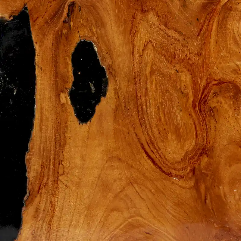 Teak Wood Block Accent Table with Black Resin Inlay - Brown-11Wx12Lx15H