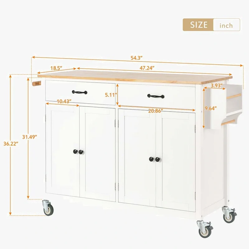 Kitchen Island Cart with Solid Wood Top and Locking Wheels