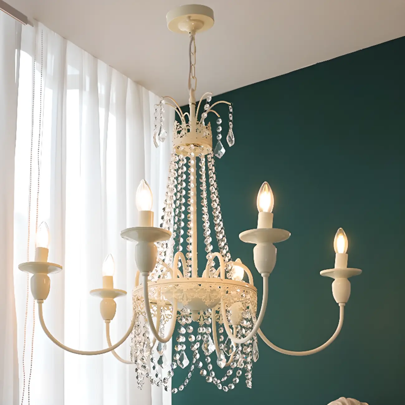 White Crystal Chandelier Classic Iron Elegant Design