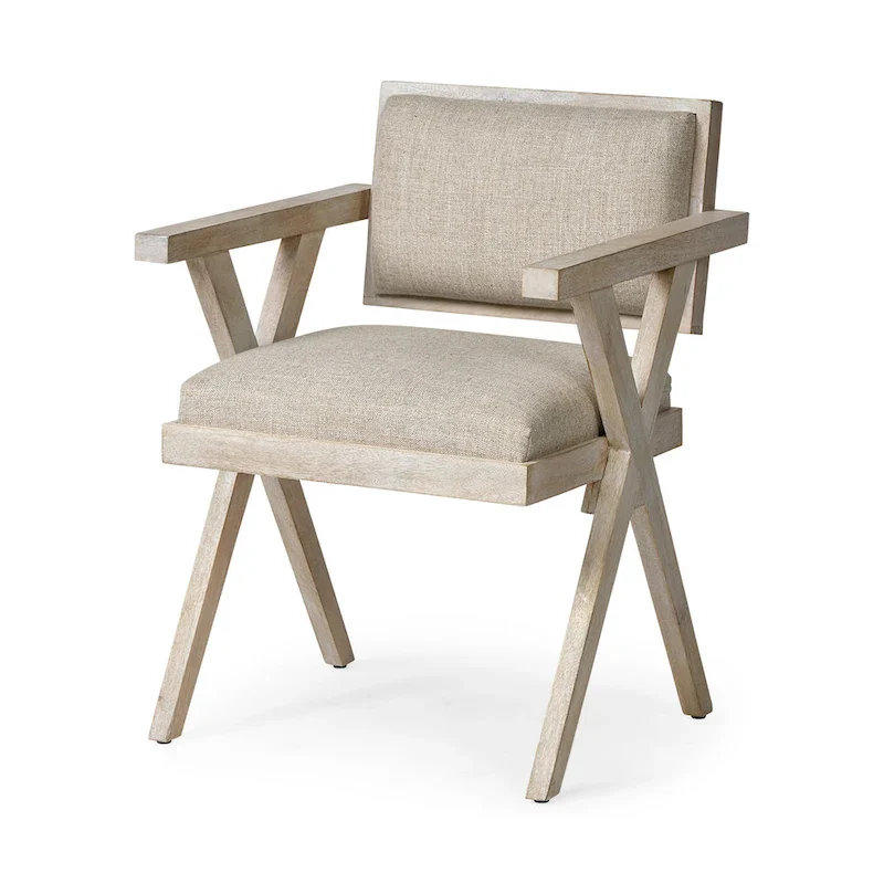 Topanga Beige Fabric Wrap Seat With Blonde Solid Wood Frame Dining Chair - 23W x 22D x 31.5H