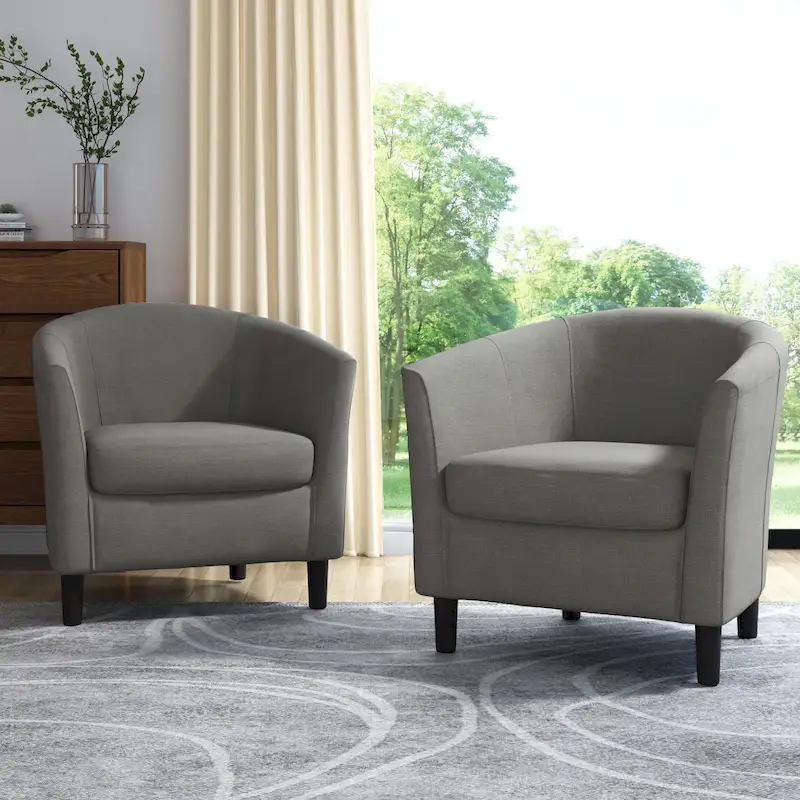 Set of 2 Upholstered Modern Barrel Accent Chair Wood Legs
