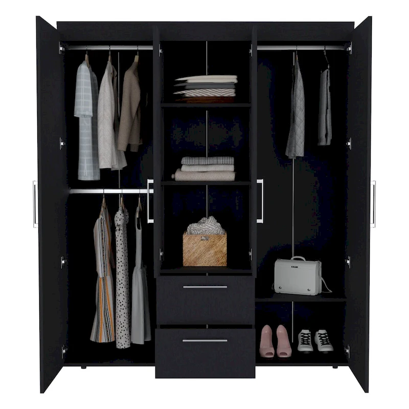 Bariloche Armoire with Hanging Rods, Shelves, 2 Drawers