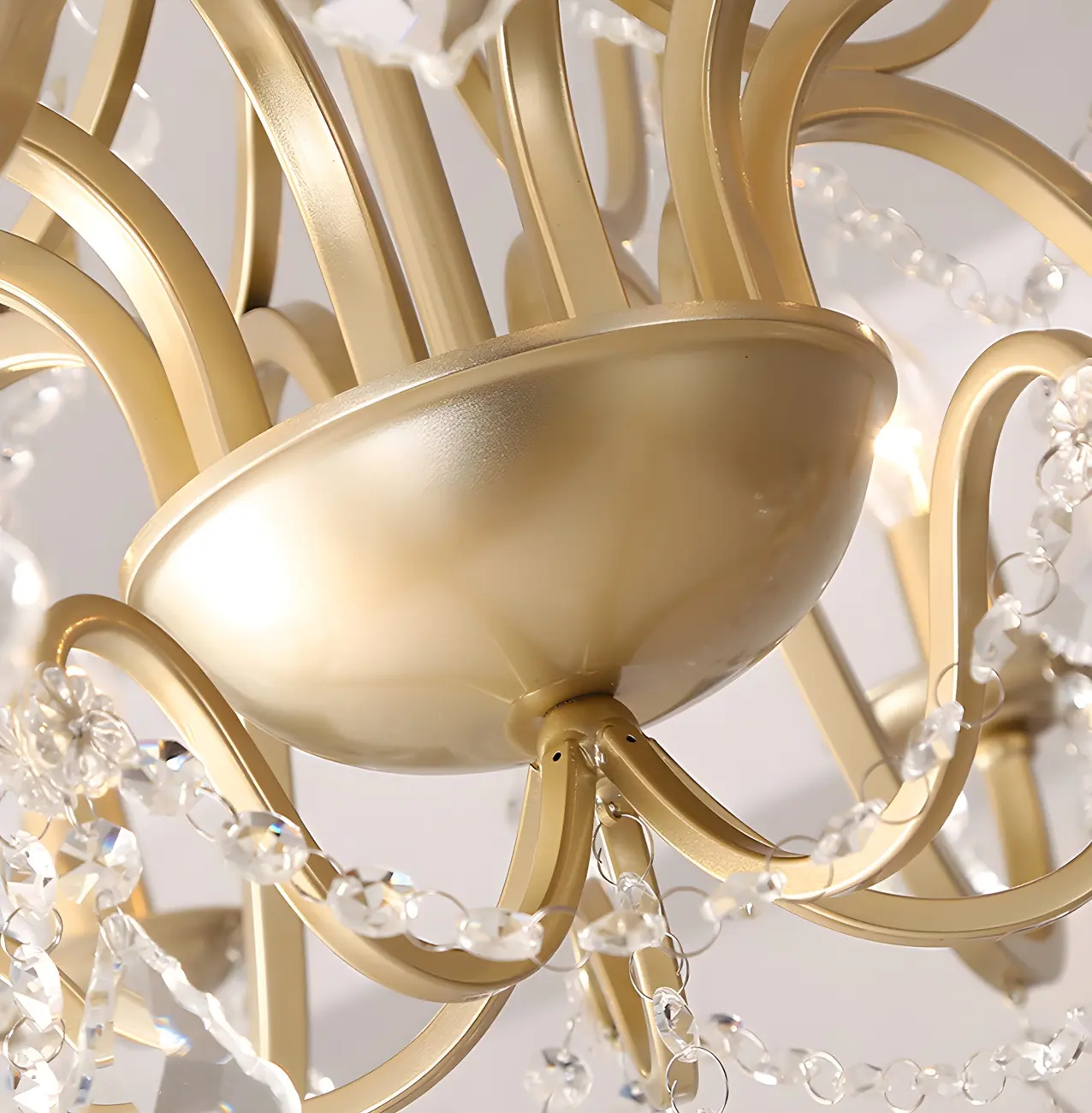 French Curved Arms Gold Crystal Candelabra Chandeliers