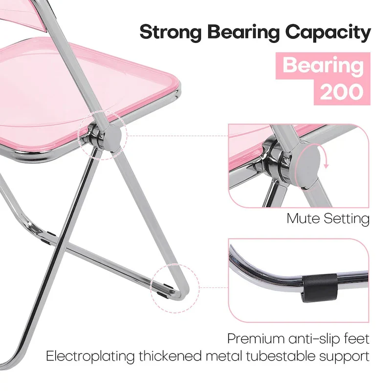 Transparent Acrylic Stackable Folding Dining Chair w/ Metal Frame, Single - 29.1(H) x 18.1(W) x 18.5(D)