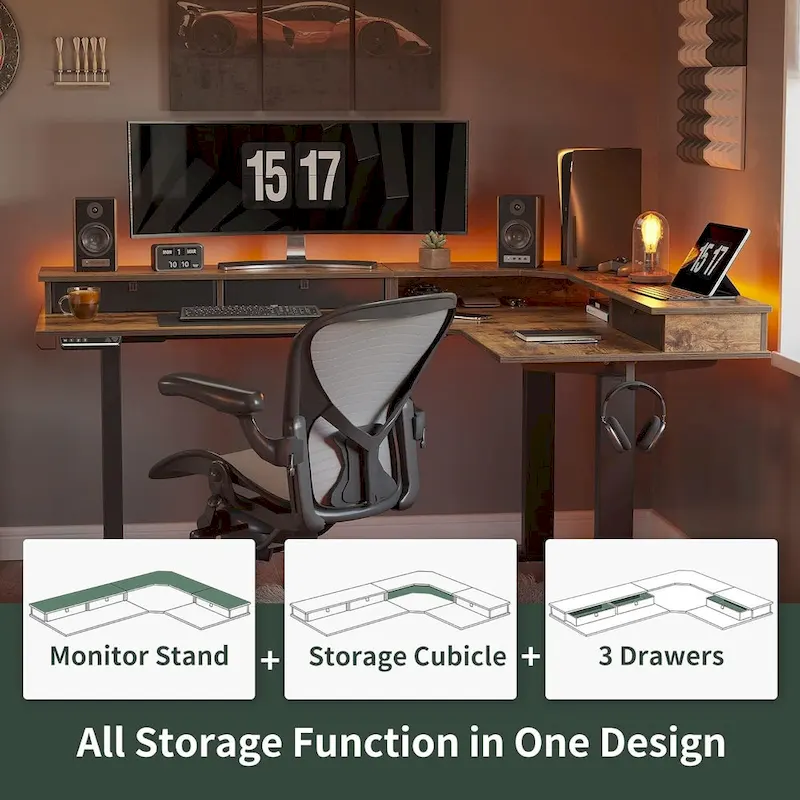 FEZIBO/Home Office Furniture/Brown&Black/Wood/Standing Desk/Desks