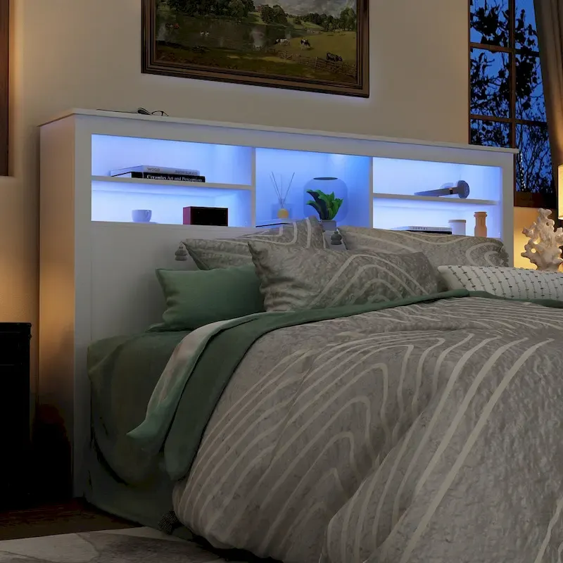 65 W Timechee Wooden Bookcase Headboard With Light