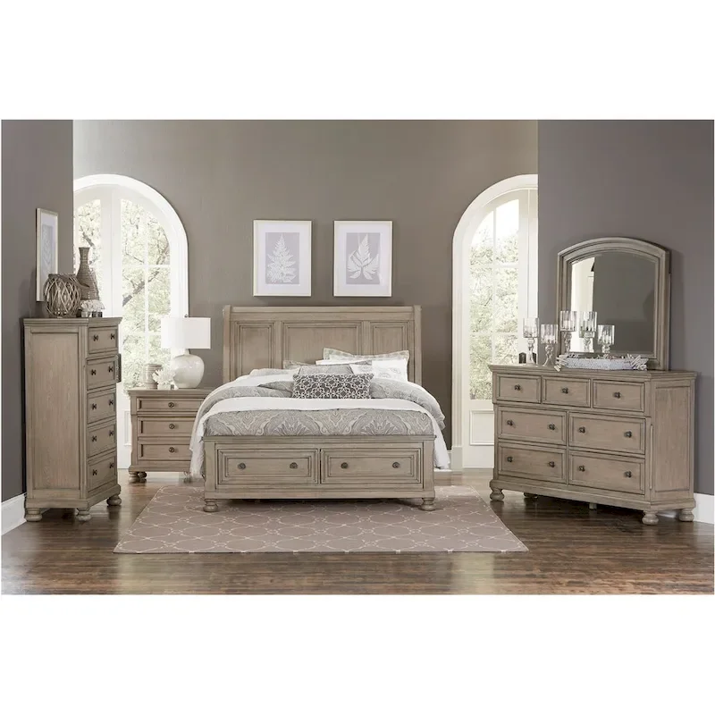 Donald 5 Piece Gray Modern Sleigh Storage Platform Bedroom Set