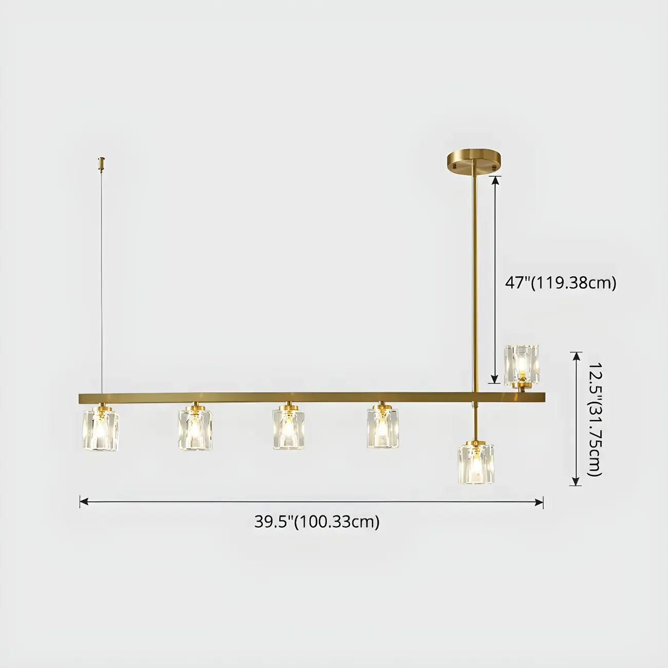 Geometric Gold Crystal Linear Island Pendant Light