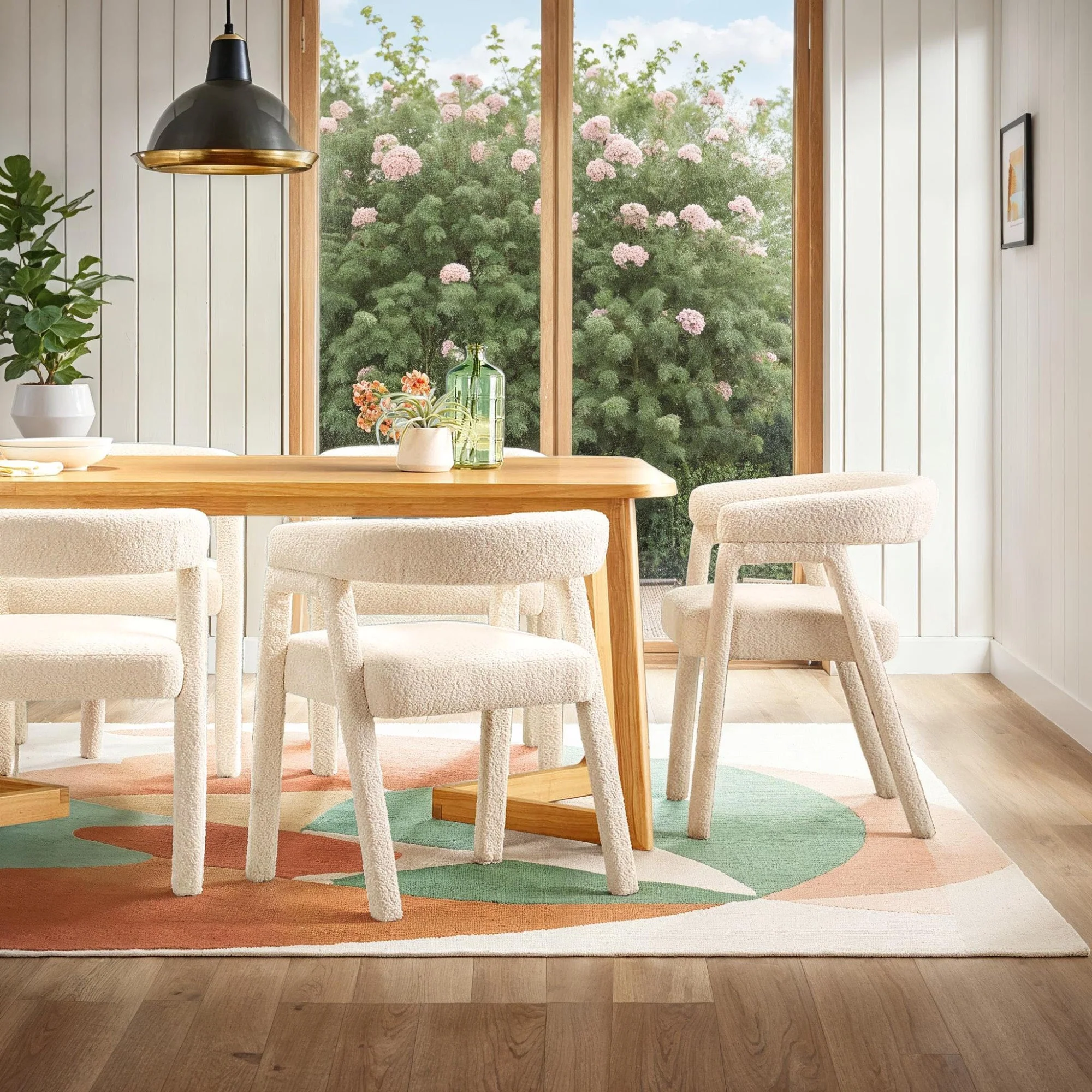 Ezra Modern Boucle Solid Wood Rounded Back Dining Chair (Set of 2)