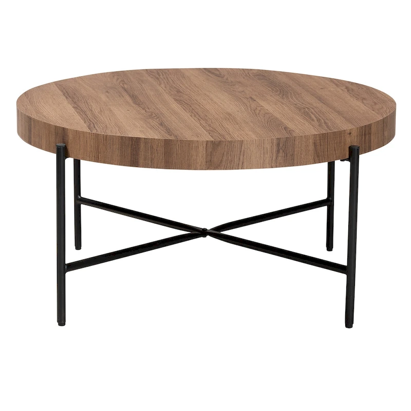 Umar Modern Industrial Walnut Brown Finished Wood and Black Metal Coffee Table