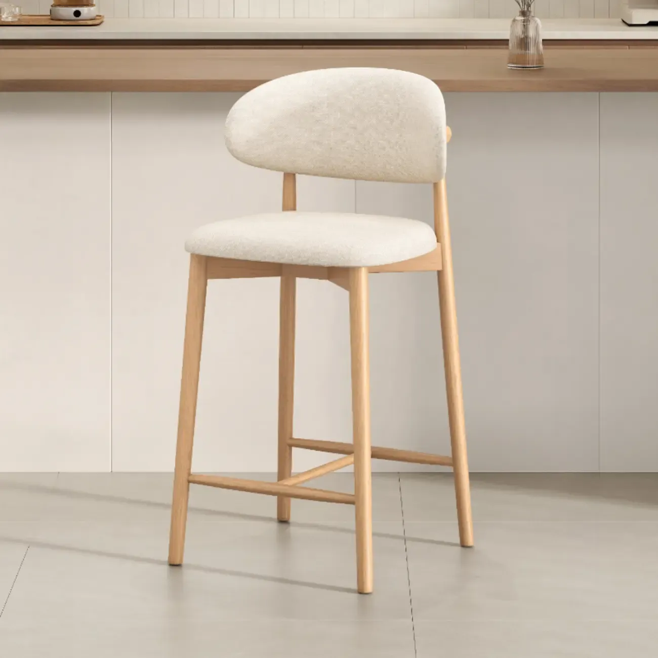 Mid Century Modern Upholstered Bar Stool with Back