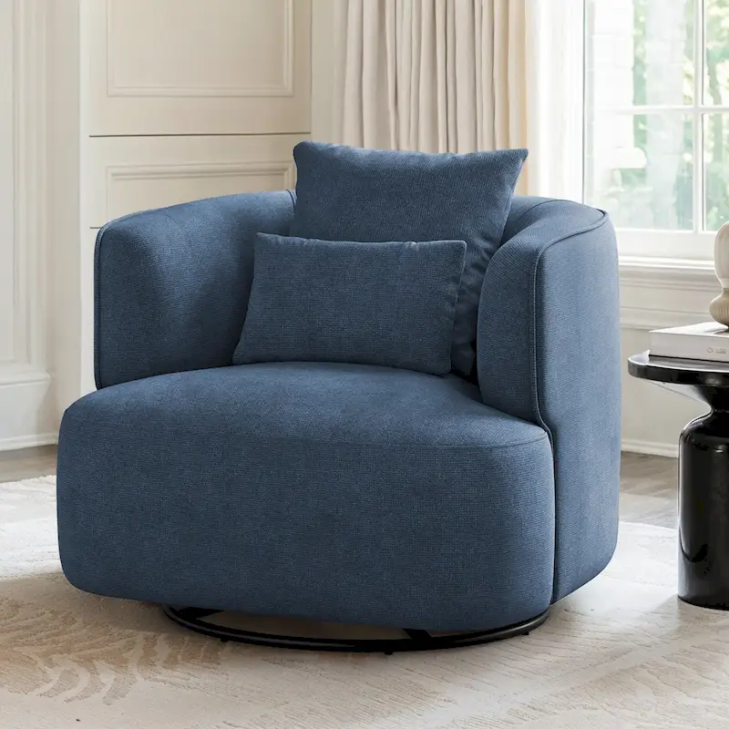LUE BONA Swivel Accent Armchair Fabric Blend, Modern Upholstered Barrel Chair Living Room Sofa Chair