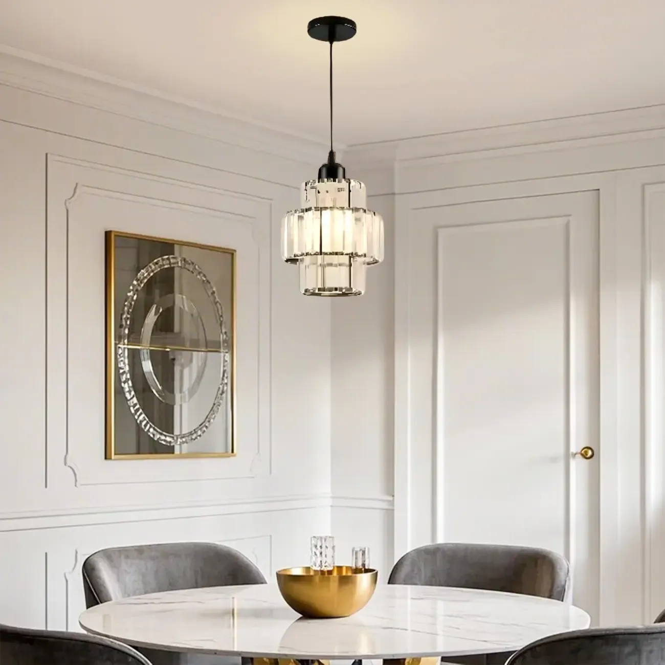 Elegant Clear Crystal Cylinder Pendant Light for Dining Room