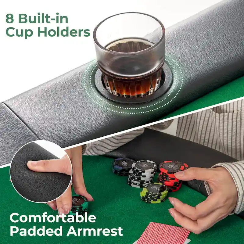 Costway 8 Players Poker Table with 8 Cup Holders & Comfy Armrests