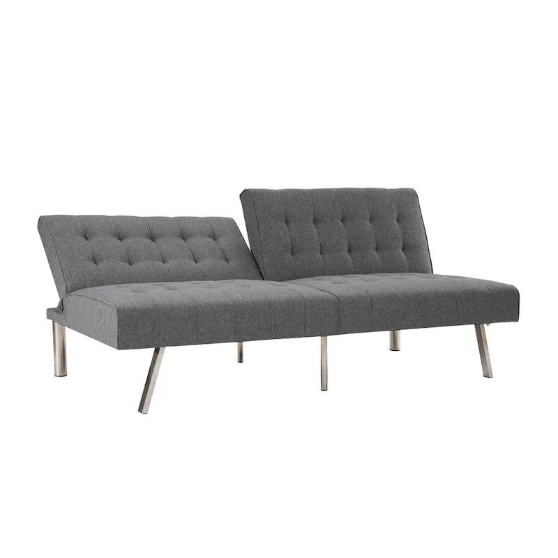 Tufted Mid-Century Modern Split Back Futon Sofa Couch Bed with Chrome Legs