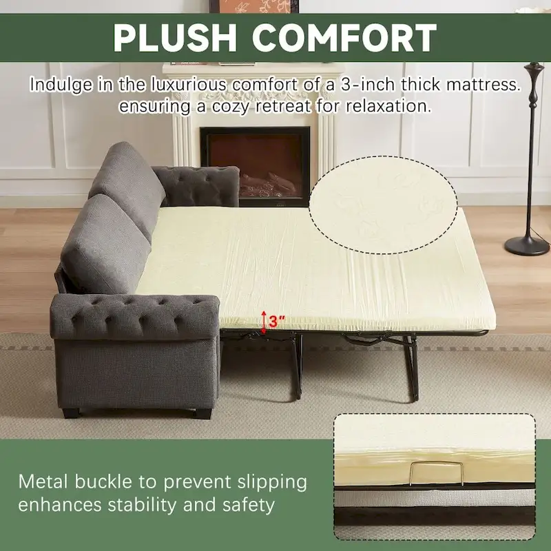 83.8 Convertible 2-in-1 Pullout Polyester Sleeper Sofa Bed