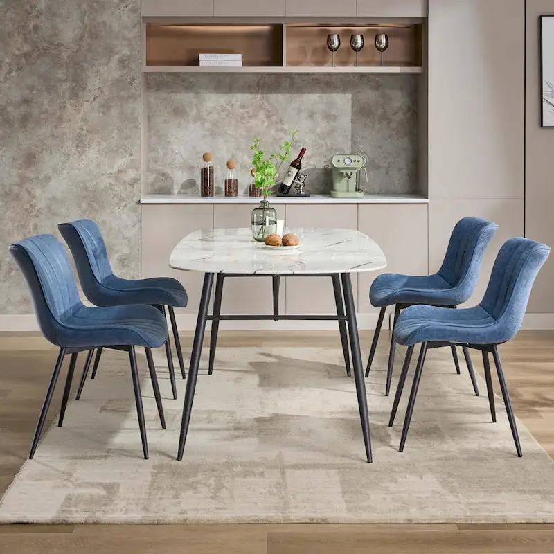 Living Dining Chairs Set of 2, Faux Leather Armless Side Chairs with Metal Legs