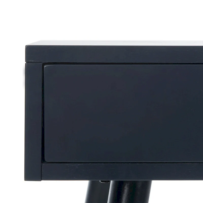 Mid-Century End Table with Brass Caps – Navy / White / Brown, Dark Wood, Single