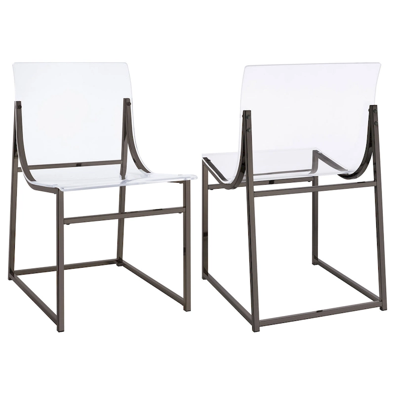 Dino Dining Chair Set of 2, Clear Acrylic Seat, Back, Black Nickel, 18 Inch