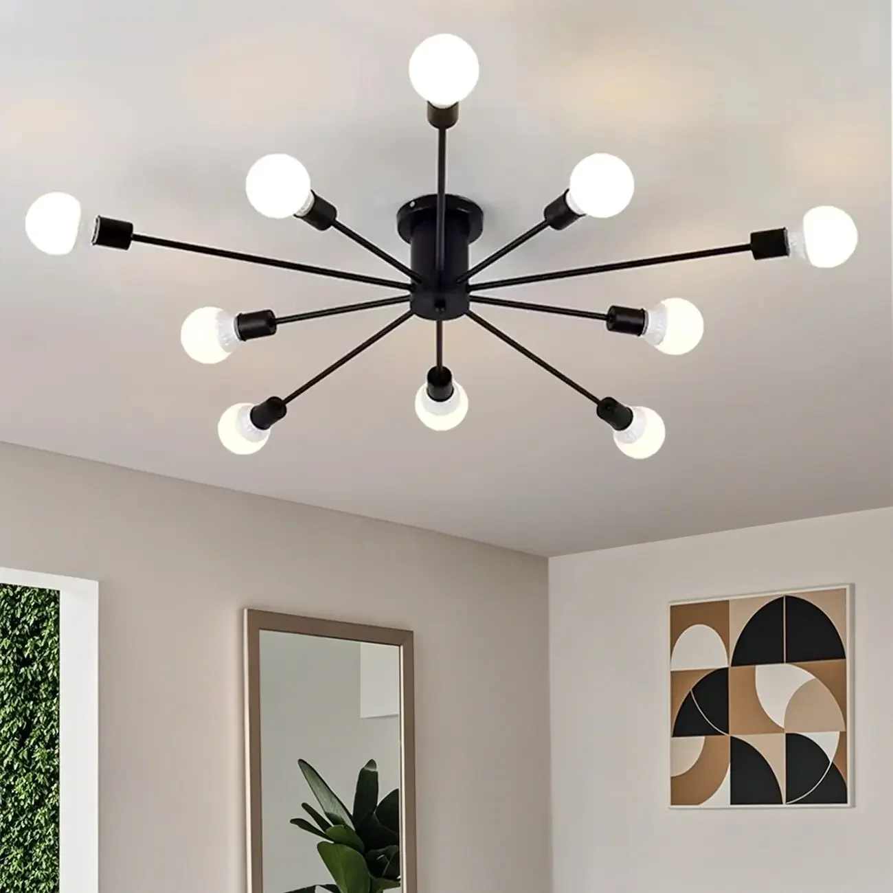 Modern Gold Sputnik Semi Flush Mount Ceiling Light