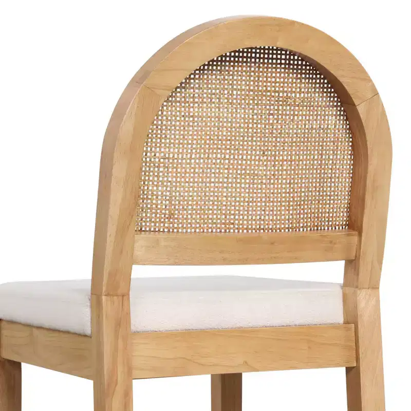 Nathan James Bailey Curved Back Counter Height Barstool Natural Wood Oak Rattan Cream Boucle: Upholstered, 300lb Capacity
