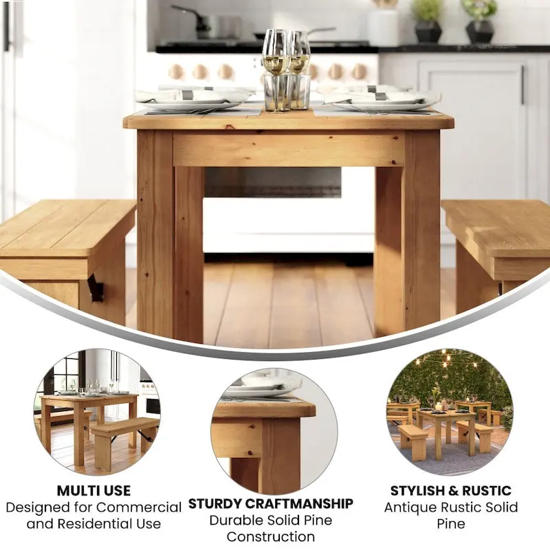 Antique Rustic Pine Farmhouse Dining Table - Seats 4 (Rectangular)