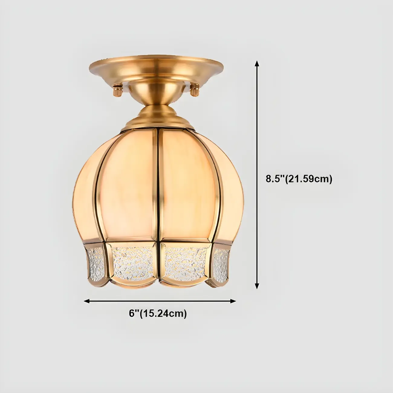 Colonial Dome Gold Glass Semi-Flush Mount Light