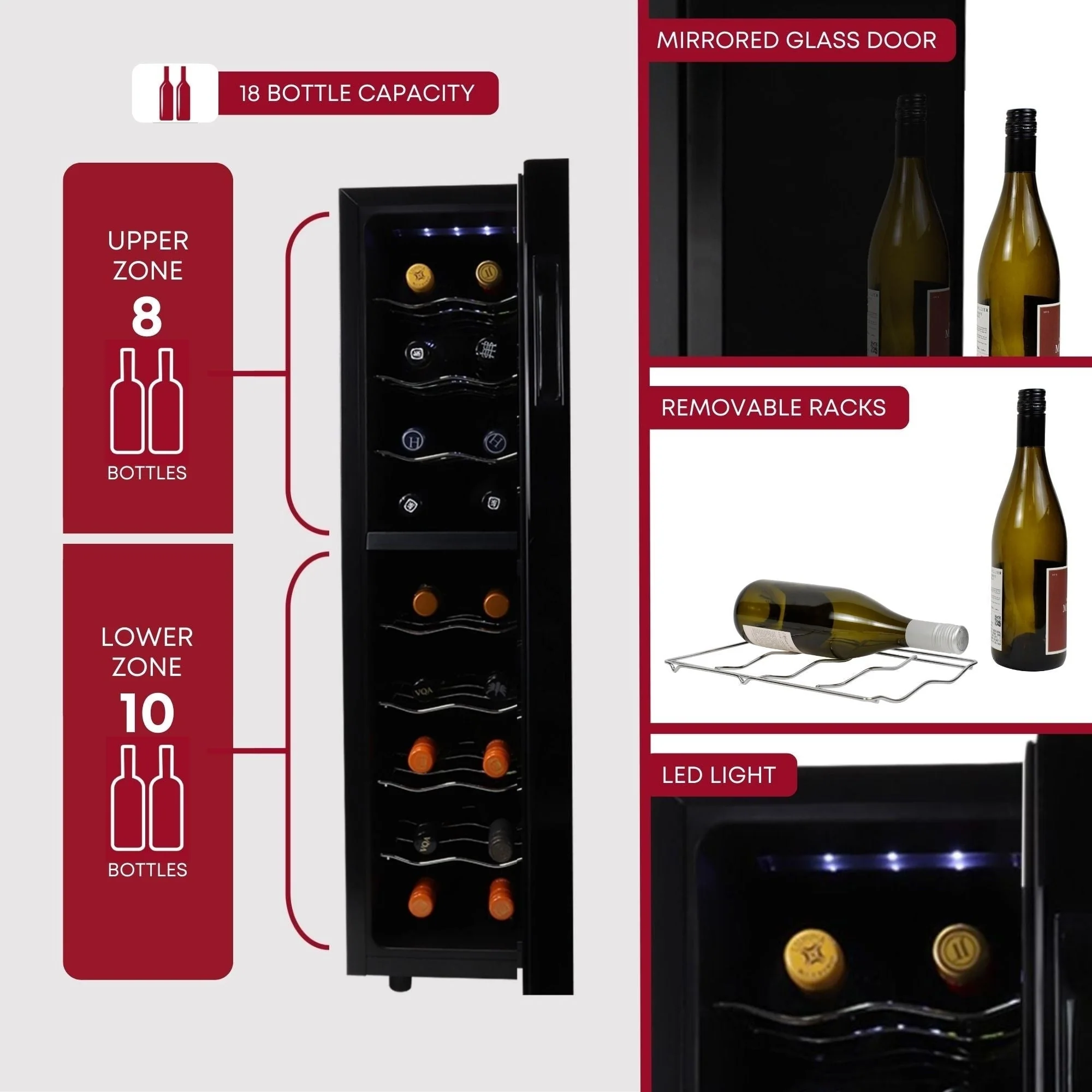 Koolatron 18 Bottle Slim Dual Zone Wine Cooler Freestanding Wine Fridge