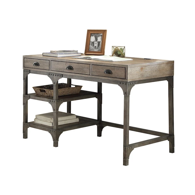 Acme Furniture Gorden Weathered Oak and Antique Silver Desk