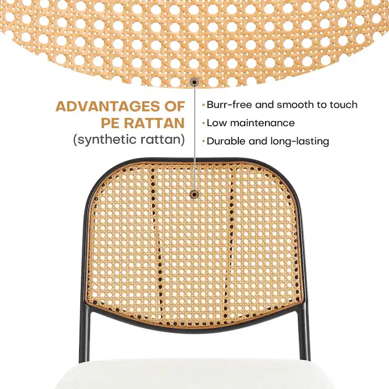 Upholstered Rattan Dining Chairs Side Chair Set of 2 - 33.86H x 18.9W x 22.83D