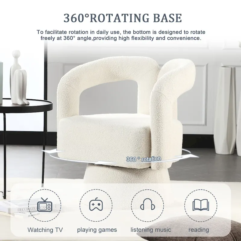 Boucle Upholstered 360° Swivel Barrel Accent Chair, Hardwood Frame, 15-Min Assembly, 6 Colors