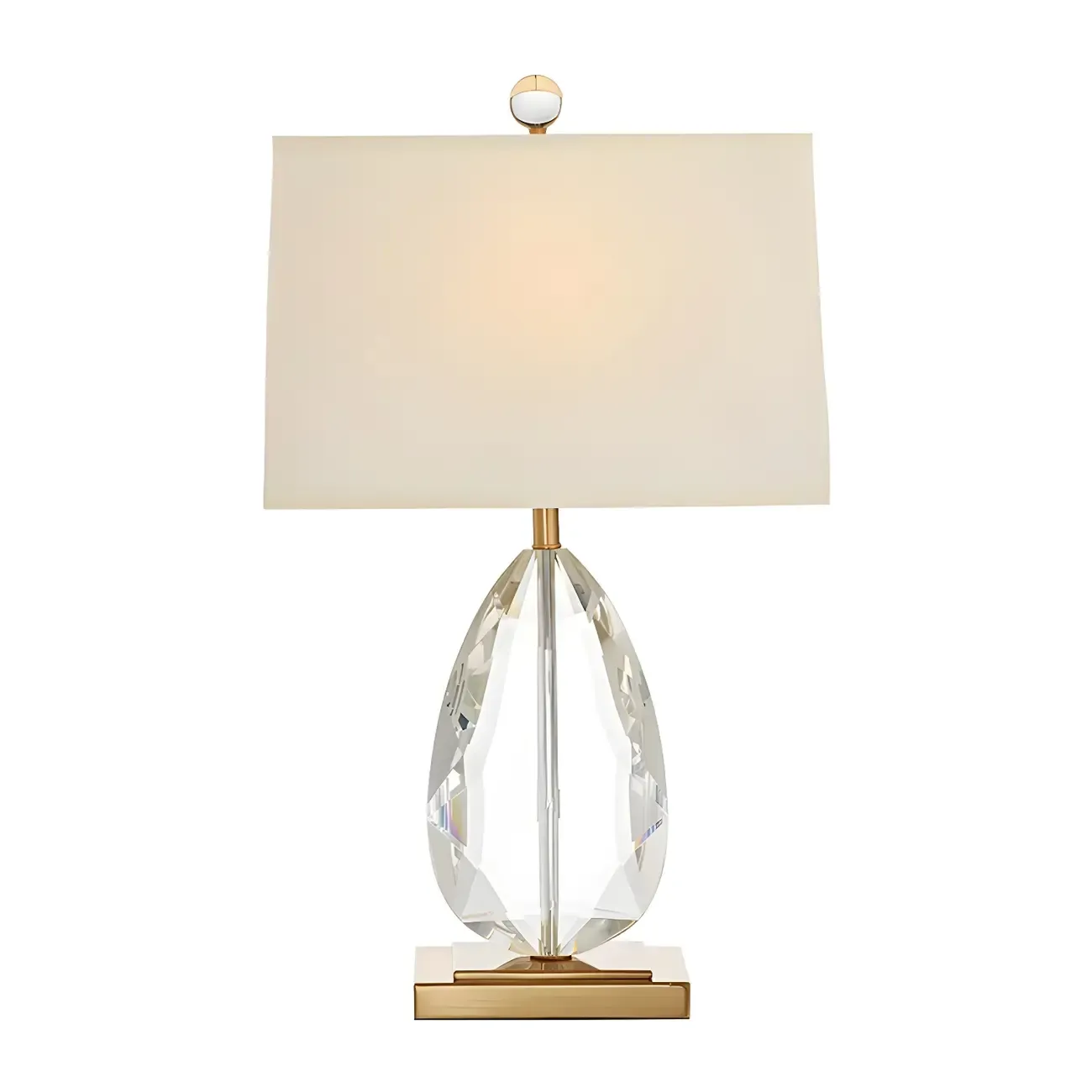 Luxury Crystal Bedside Lamp Beige Rectangle Shade